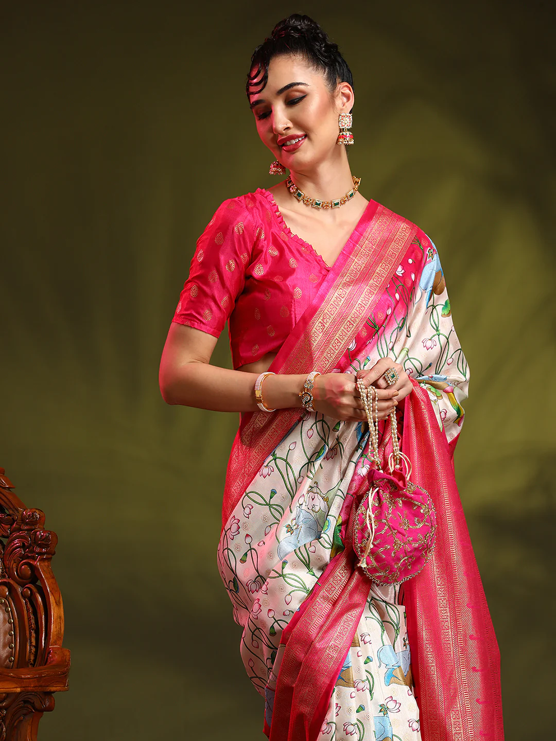 Dola Silk Foil Print Saree