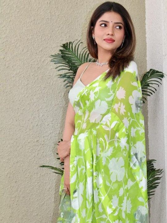 Georgette Satin Patta Print Saree