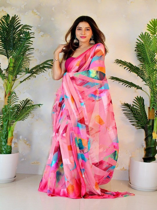 Geometric Printed Georgette Saree