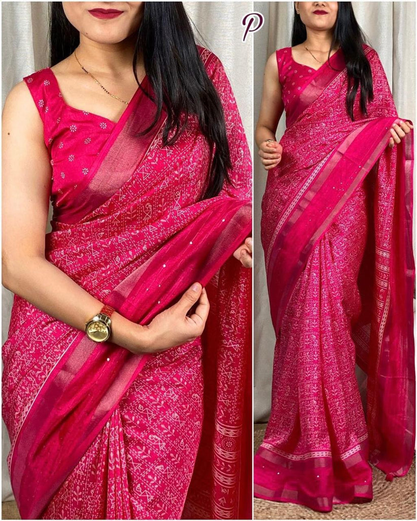 Fancy Dola Silk Saree With Sequence Border
