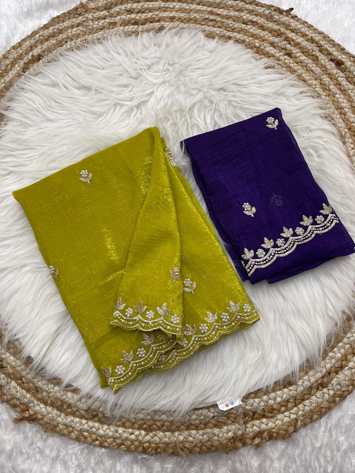 Crunchy Chiffon Crush Silk Embroidery Saree