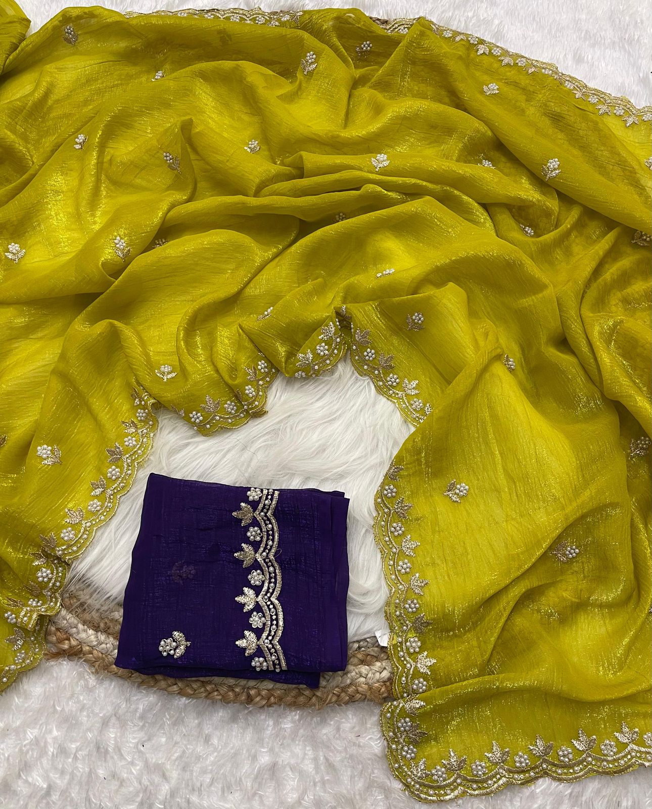 Crunchy Chiffon Crush Silk Embroidery Saree