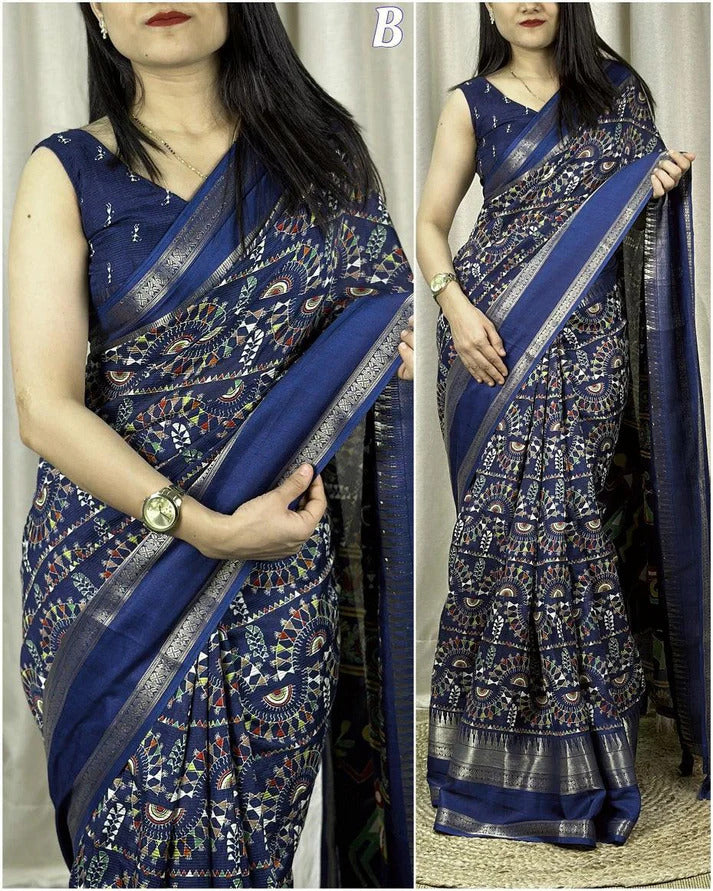 Dola Silk Kalamkari Printed Saree