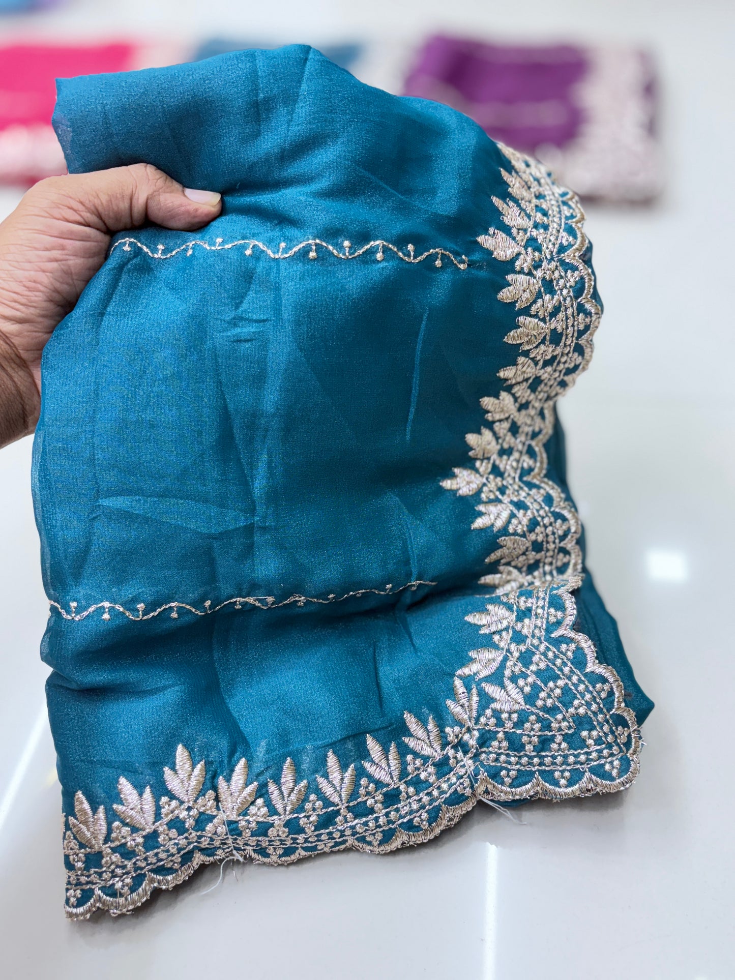 Star Georgette Zari Embroidery Work Saree