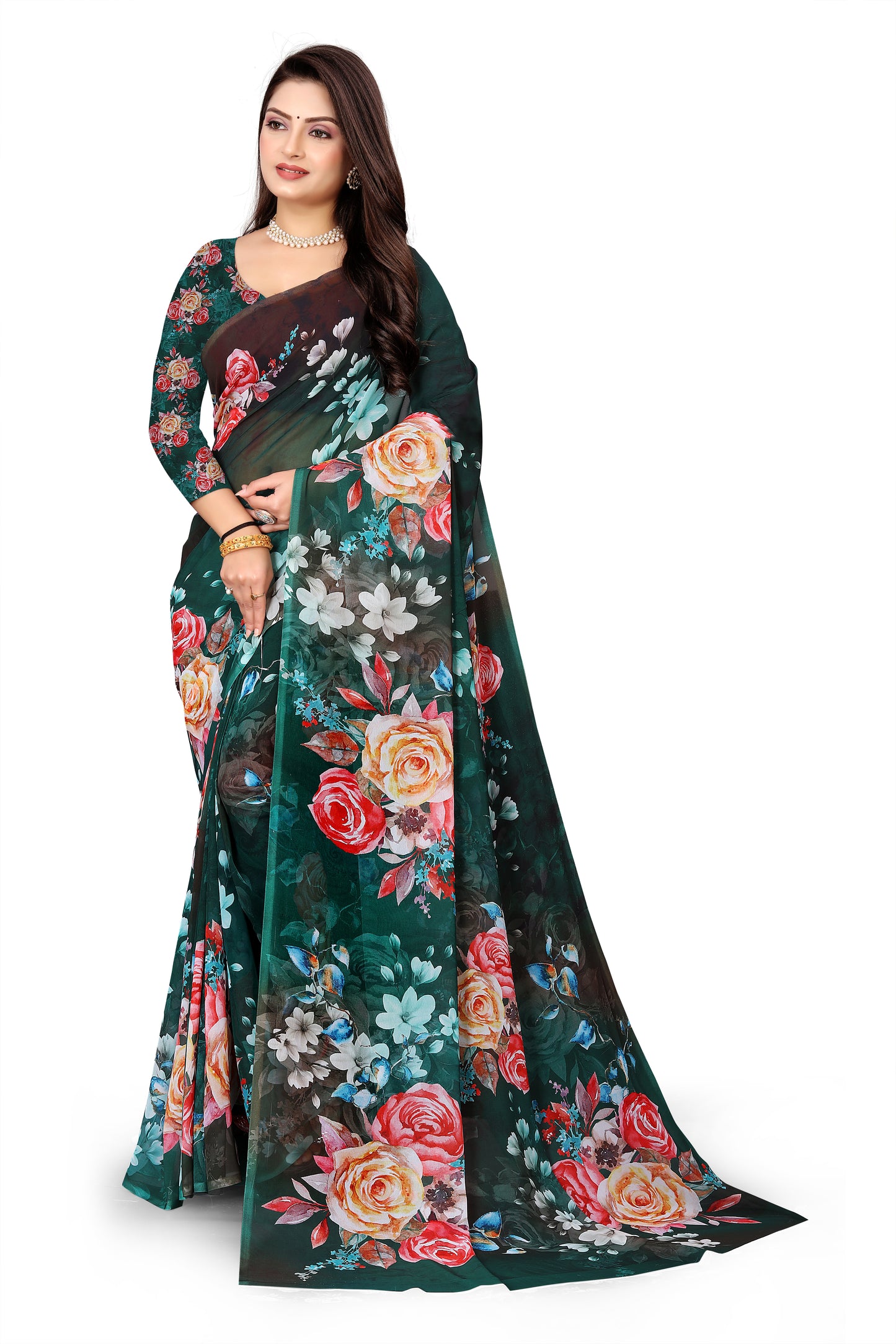 Georgette Flower Digital Print Saree