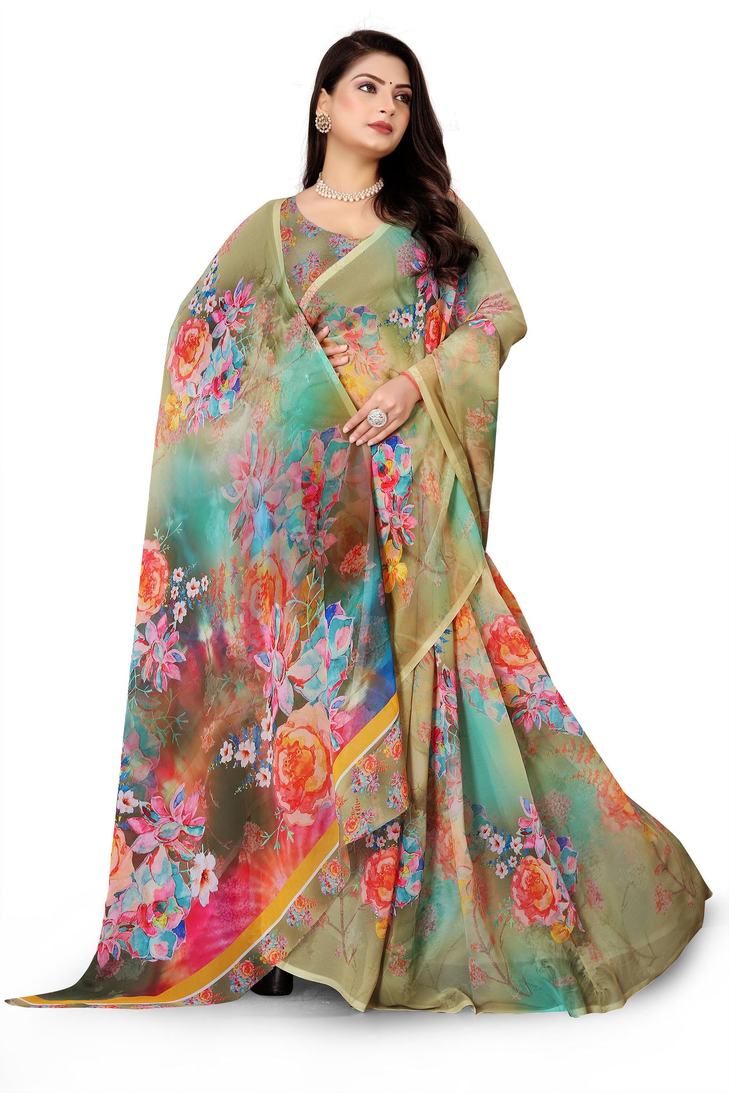Georgette Flower Digital Print Saree