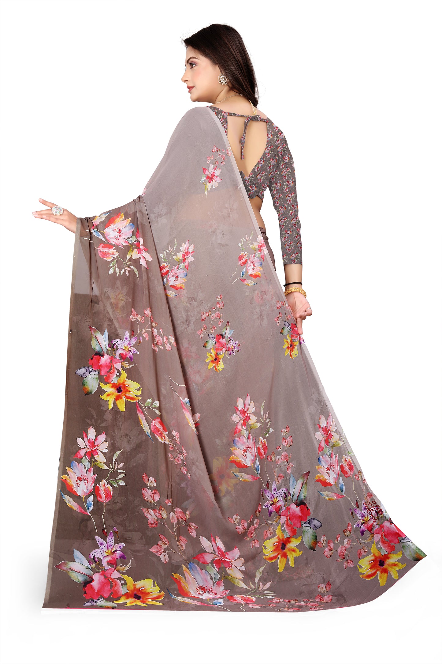 Georgette Flower Digital Print Saree
