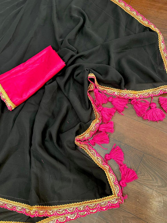 Georgette Cut Work Border Sarees