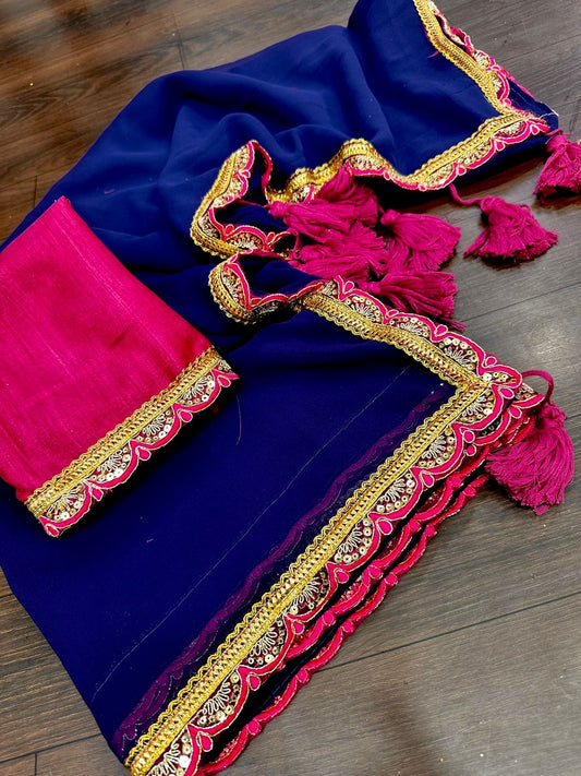Georgette Cut Work Border Sarees