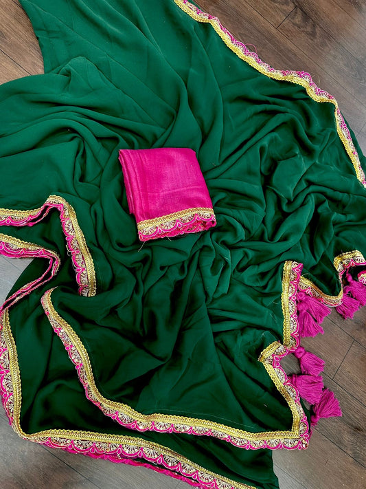 Georgette Cut Work Border Sarees