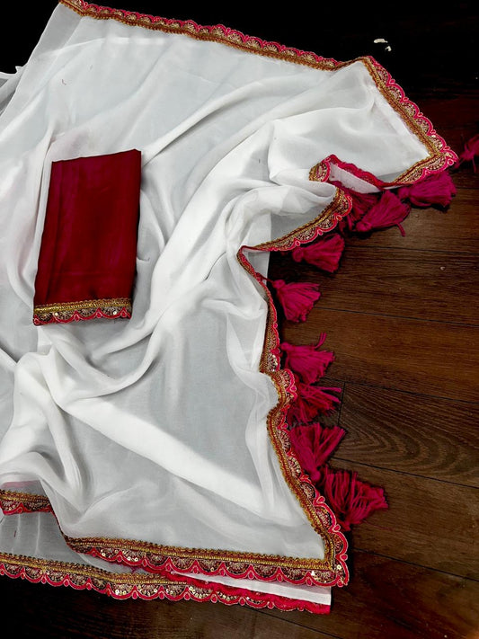 Georgette Cut Work Border Sarees