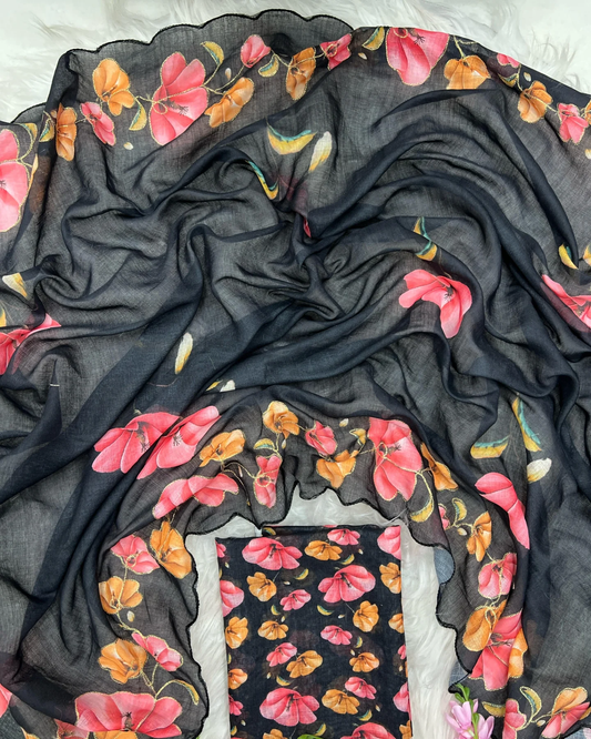 Linen Cotton Digital Print With Arco Aari Work Saree
