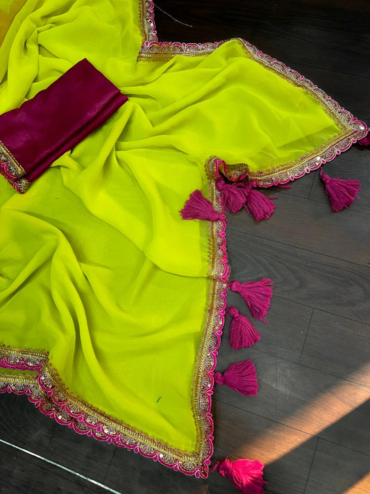 Georgette Cut Work Border Sarees