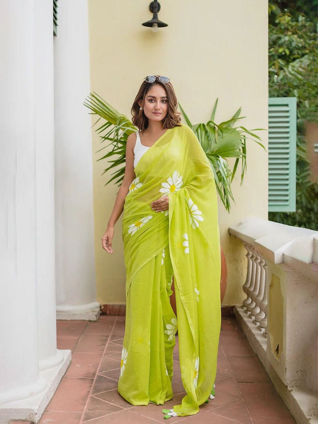 Linen Digital Flower Print Saree