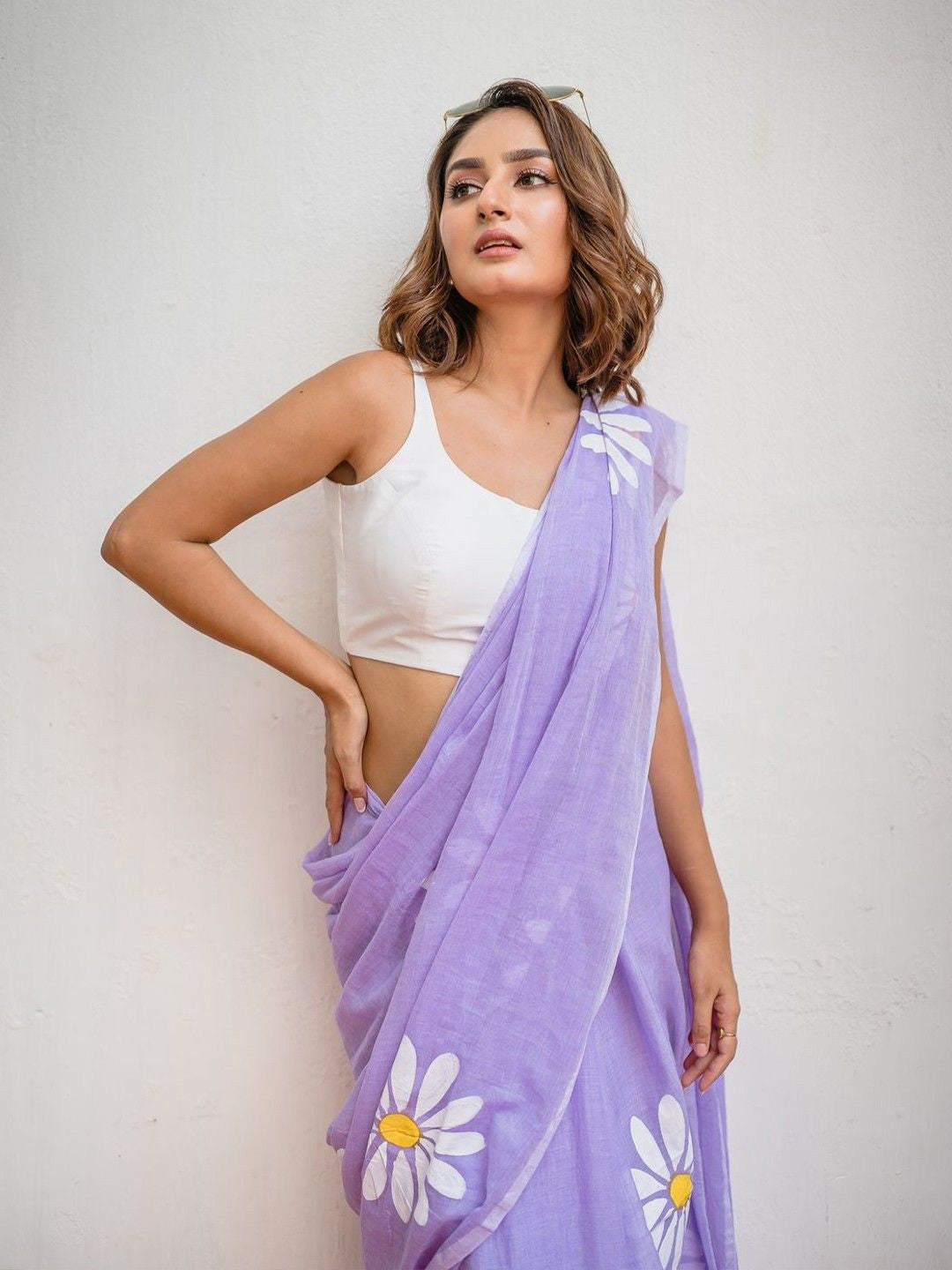 Linen Digital Flower Print Saree