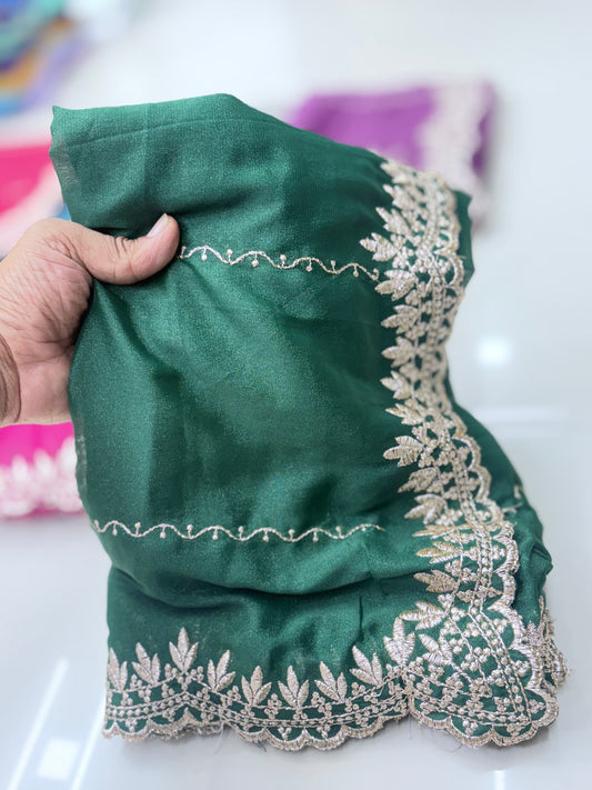 Star Georgette Zari Embroidery Work Saree
