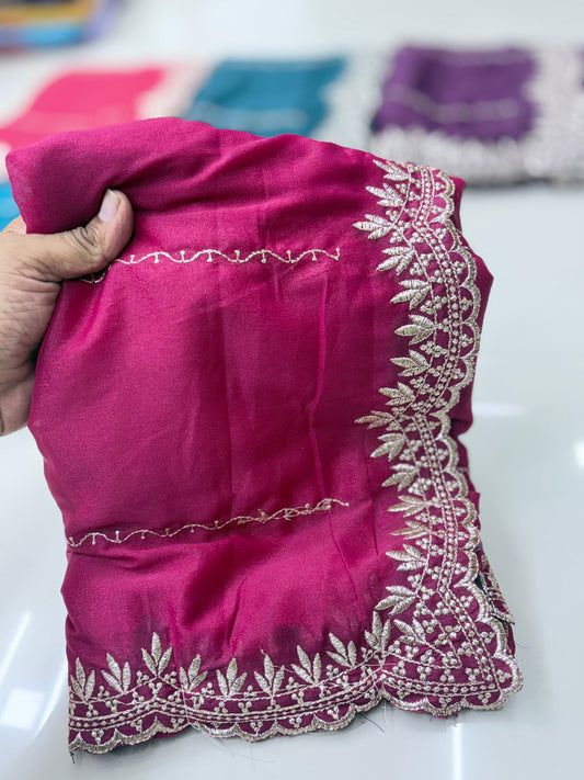 Star Georgette Zari Embroidery Work Saree