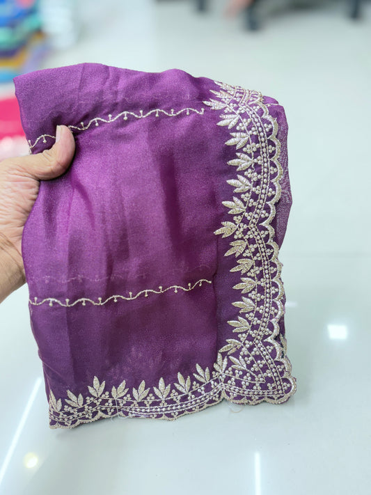 Star Georgette Zari Embroidery Work Saree
