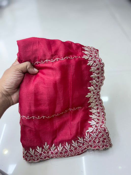 Star Georgette Zari Embroidery Work Saree
