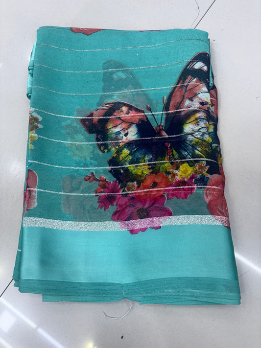 Georgette Butter Fly Print Saree