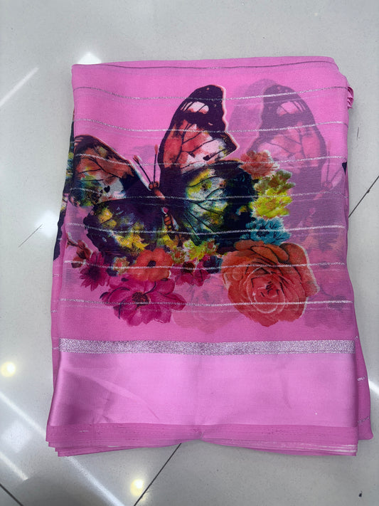 Georgette Butter Fly Print Saree