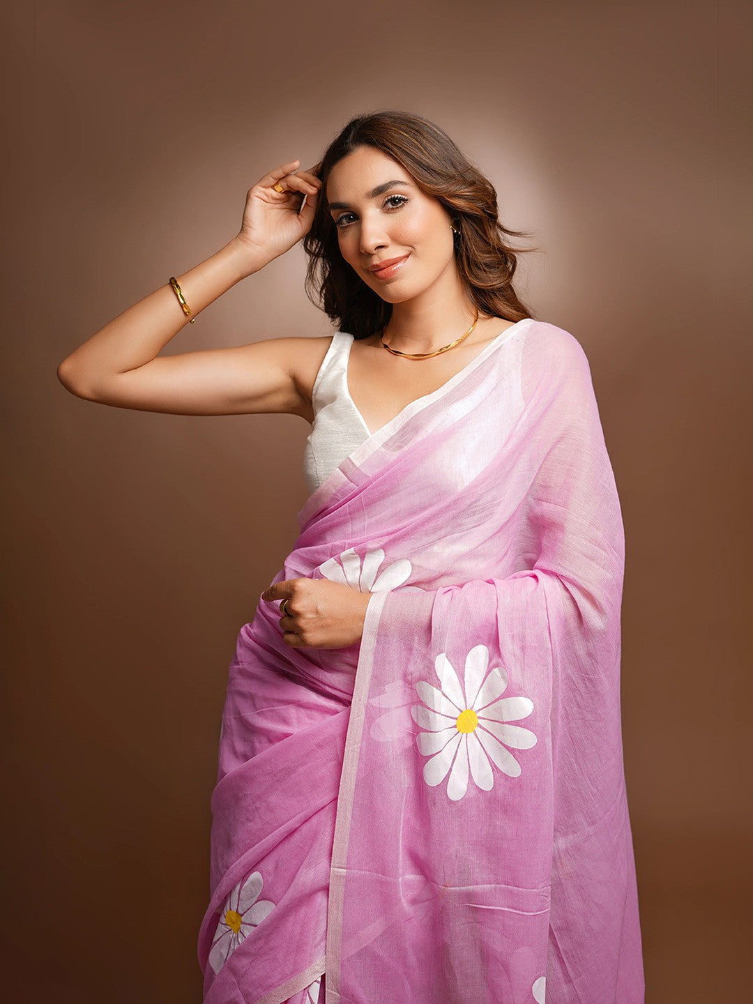 Linen Digital Flower Print Saree