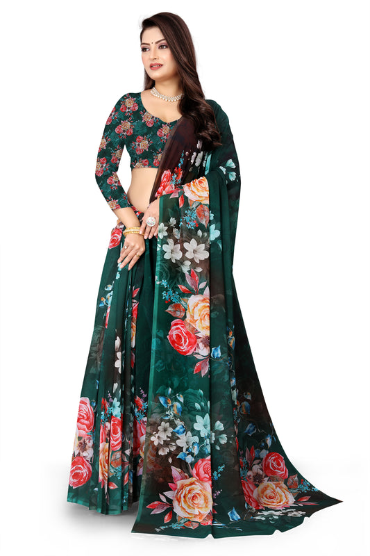 Georgette Flower Digital Print Saree