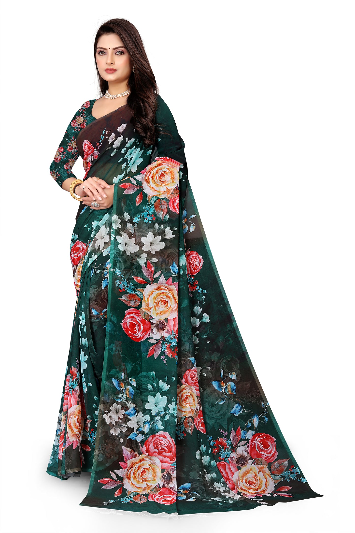 Georgette Flower Digital Print Saree
