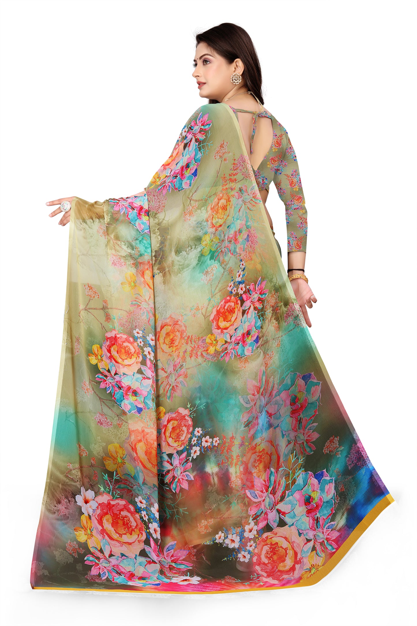 Georgette Flower Digital Print Saree