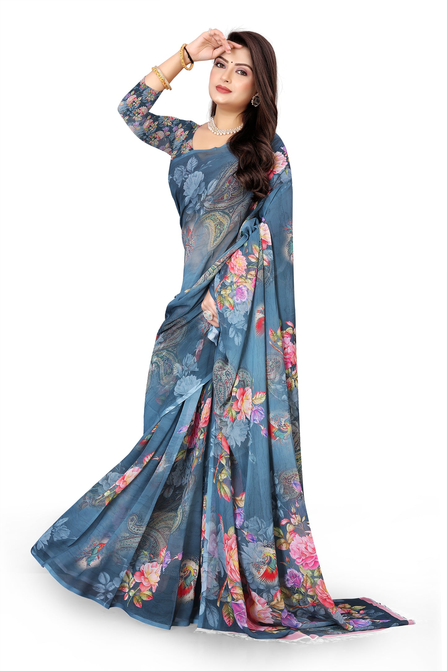 Georgette Flower Digital Print Saree