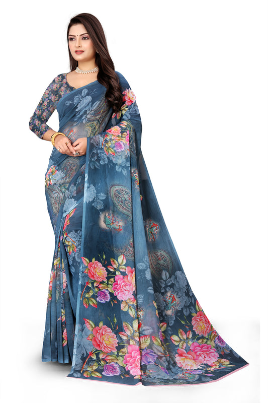 Georgette Flower Digital Print Saree