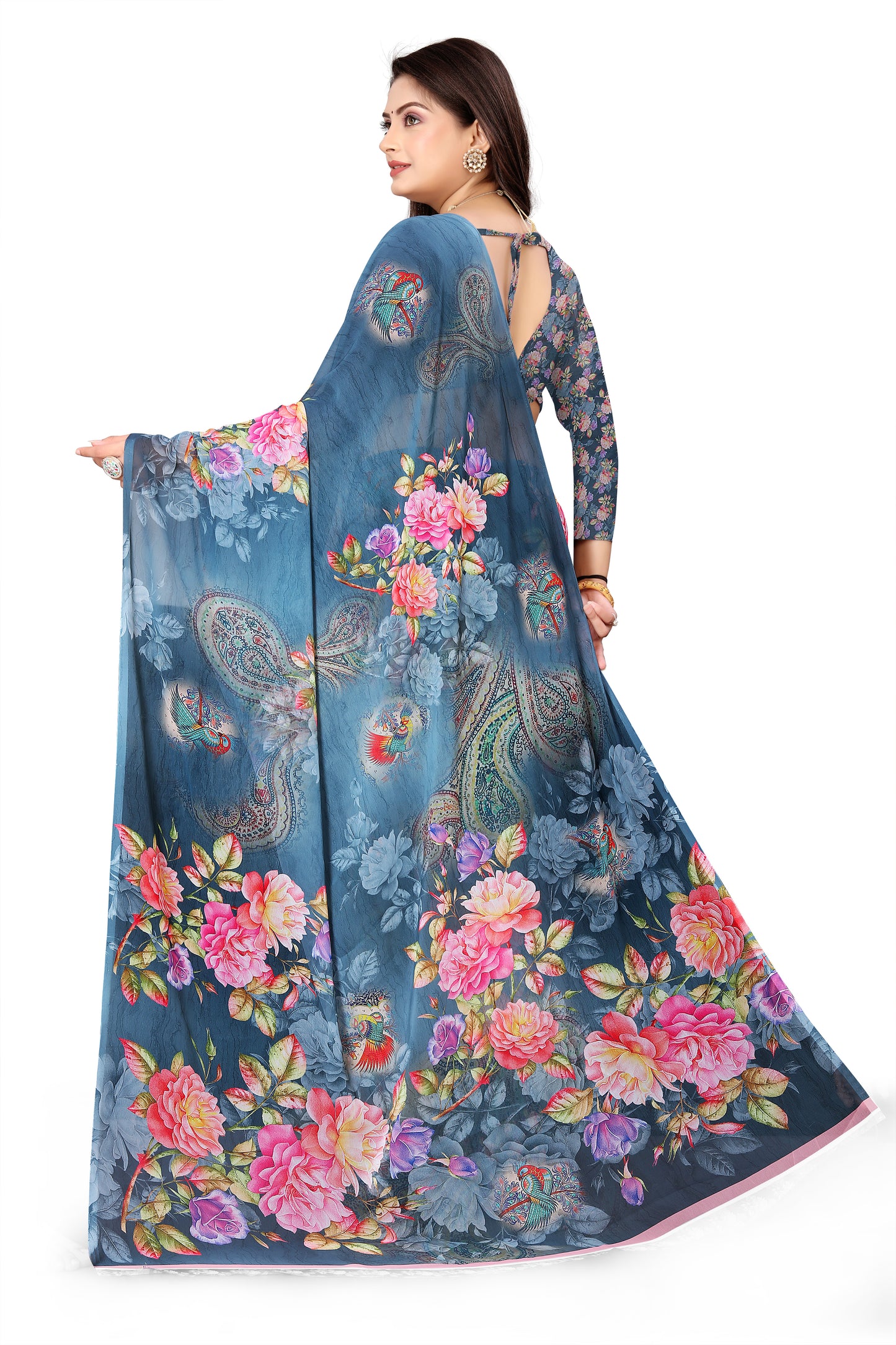 Georgette Flower Digital Print Saree