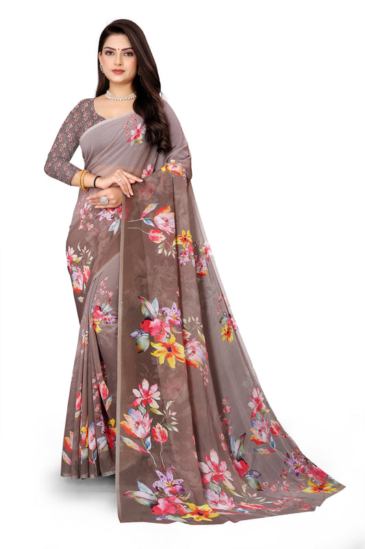 Georgette Flower Digital Print Saree