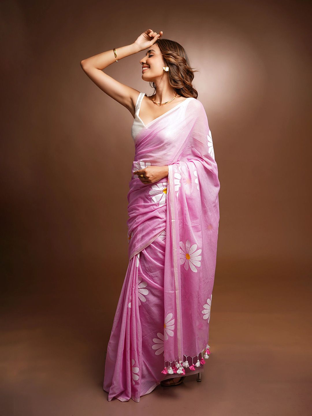 Linen Digital Flower Print Saree