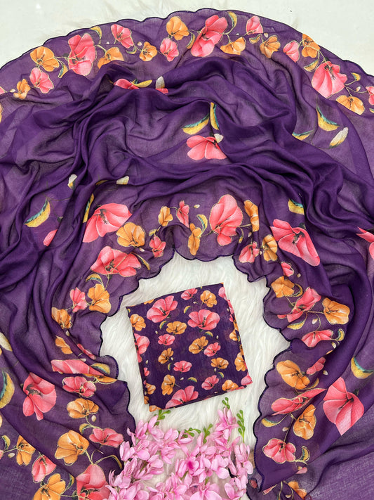 Linen Cotton Digital Print With Arco Aari Work Saree
