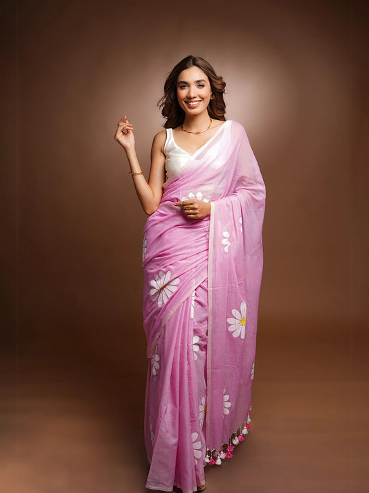 Linen Digital Flower Print Saree