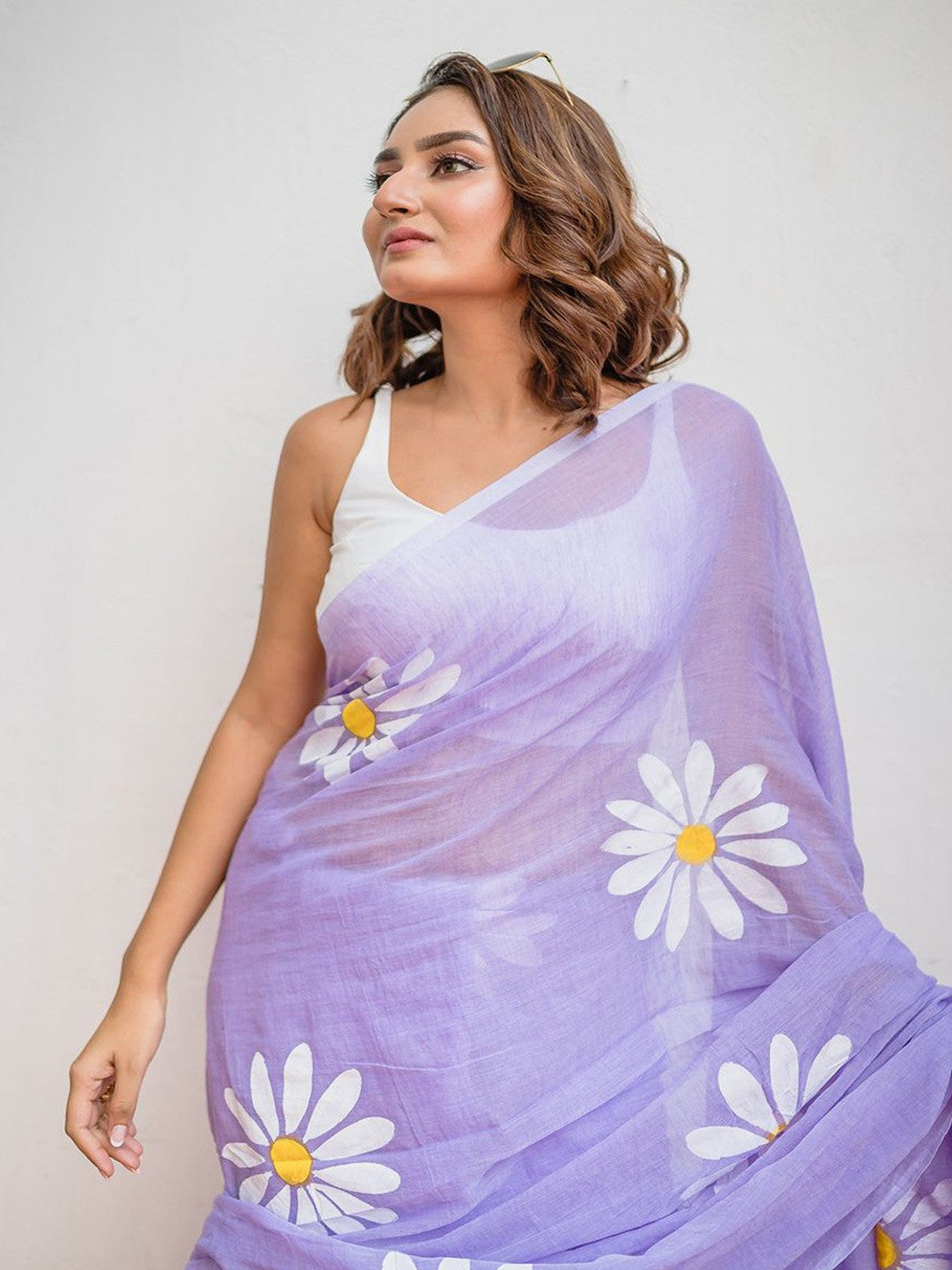 Linen Digital Flower Print Saree